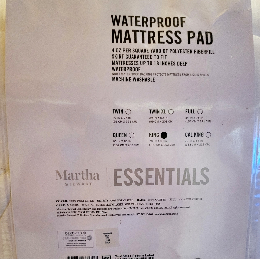 Martha Stewart Essentials King-Size Waterproof Mattress Pad